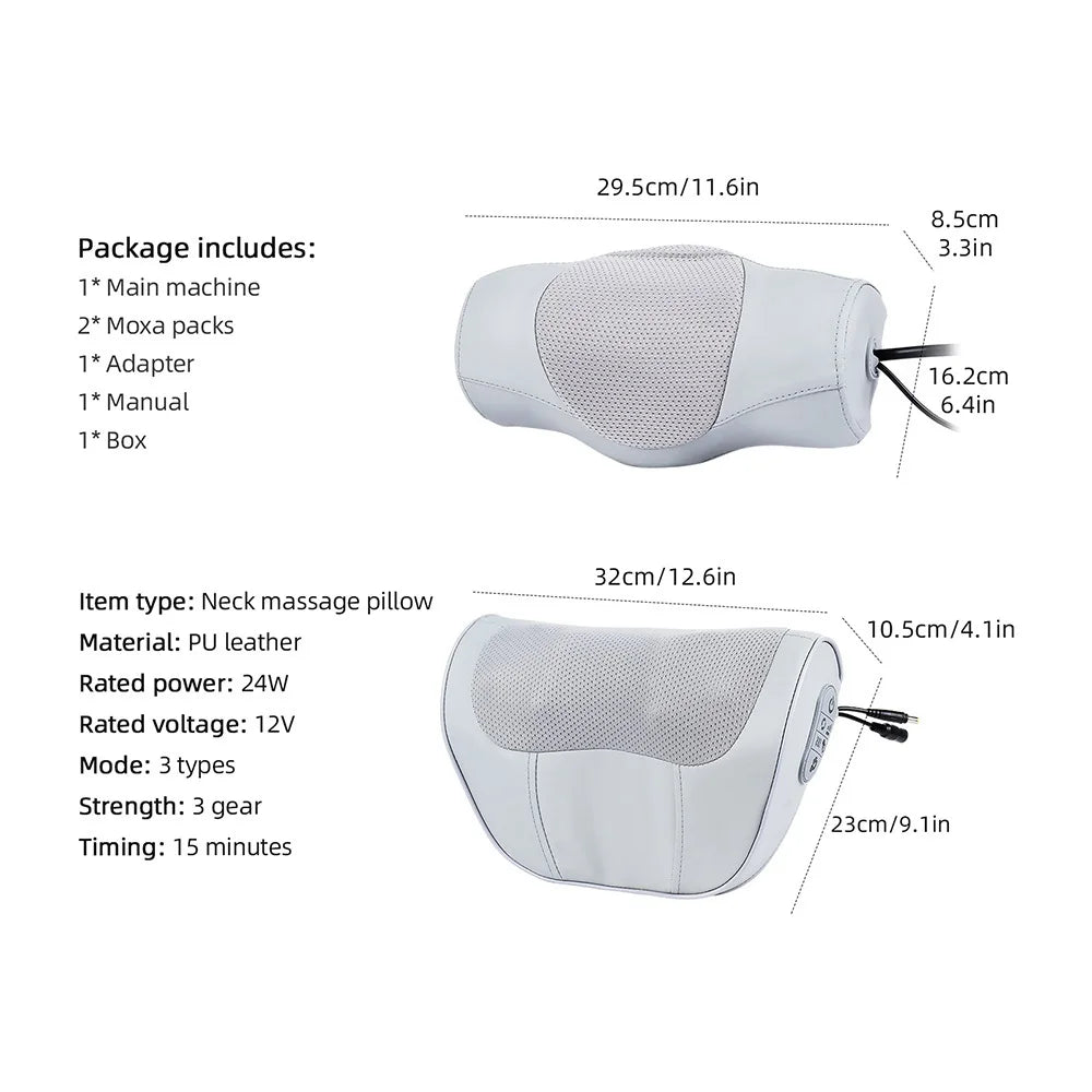 Contoured Neck Massage Pillow with Heat and Adjustable Air Support | Warmth and Adjustable Neck Support | Massage Pillows