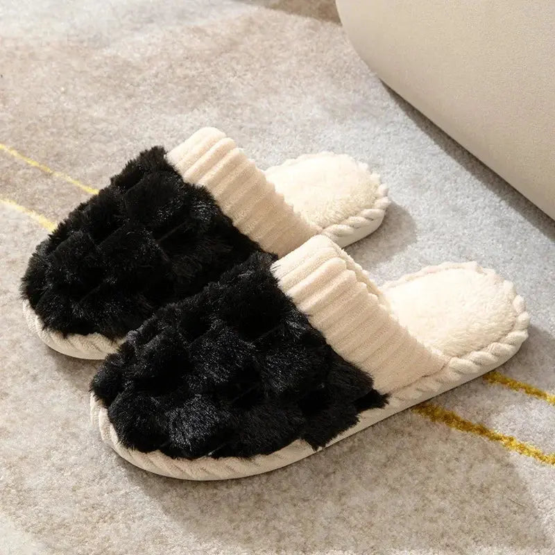 Cotton Plush Indoor Slippers with Anti-Slip Sole in Sizes 36 to 45 | Warm Plush-Lined Home Slippers | Slippers