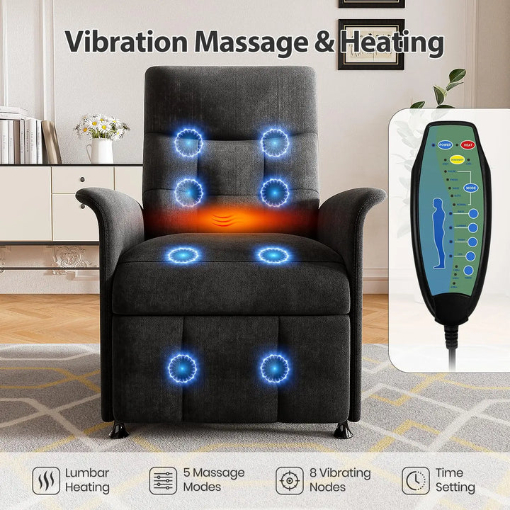 Power Recliner Chair with Heat, Massage and Side Pockets | Recline, Warm Up, Unwind | Recliner Chairs