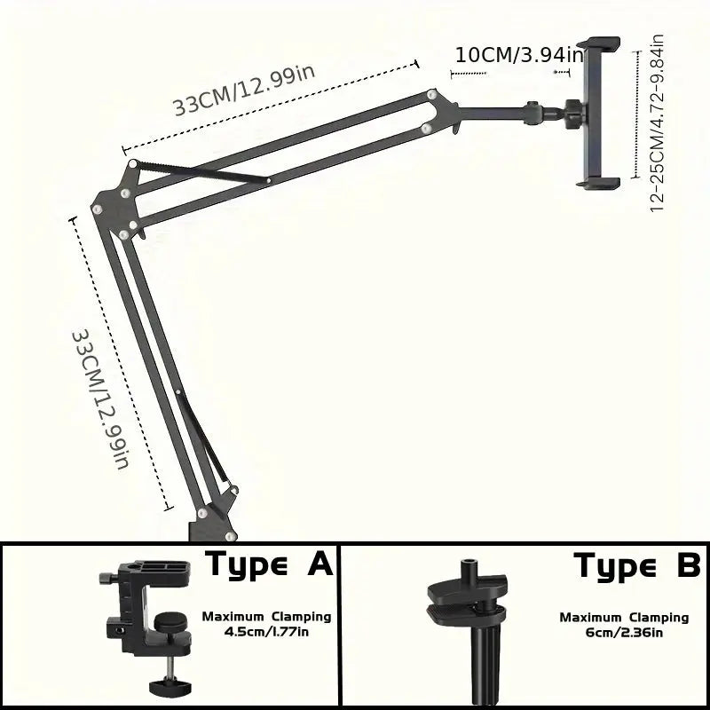 Rotatable Long Arm Tablet Holder with Metal Clamp for Bed and Desk | Hands Free Screen Positioning | Tablet Holders