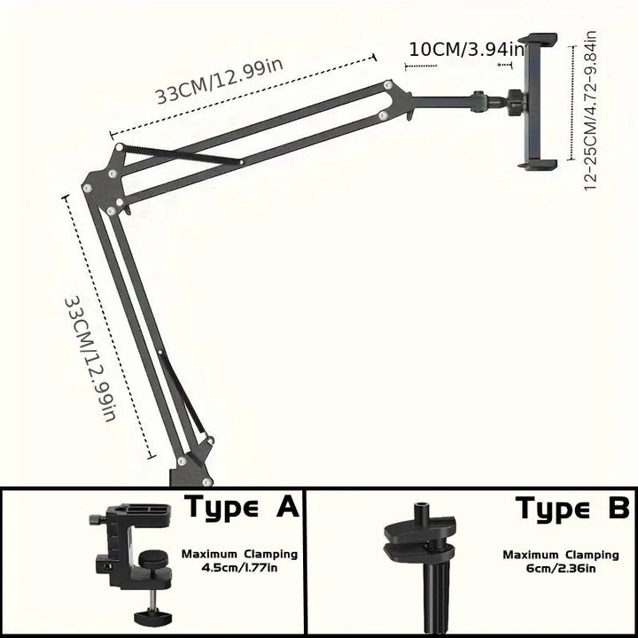 Rotatable Long Arm Tablet Holder with Metal Clamp for Bed and Desk | Hands Free Screen Positioning | Tablet Holders