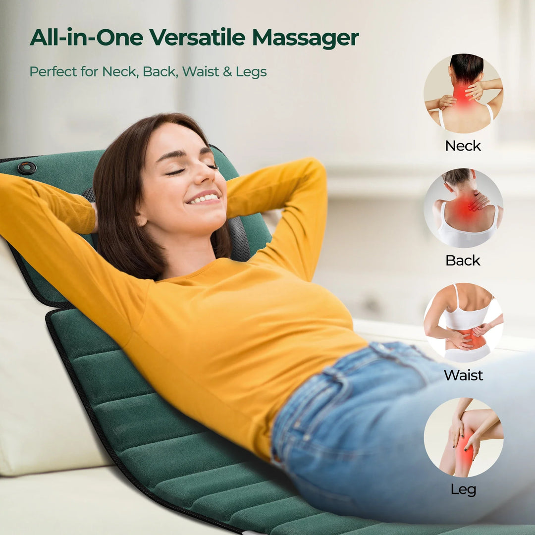 Vibration Massage Mat with Heat and Detachable Neck Pillow | Nine Modes of Gentle Vibration | Massage Mats