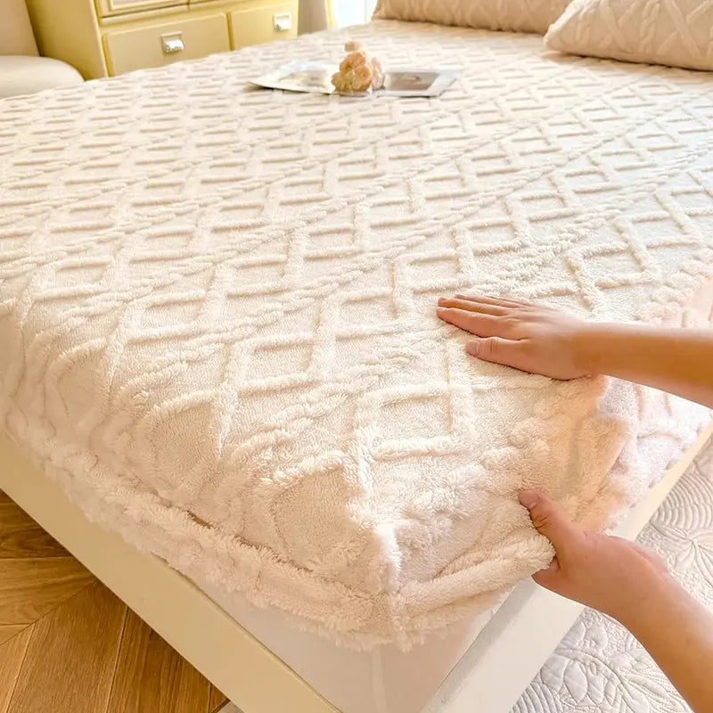 Ultra-Soft Ribbed Fitted Bed Sheet with Warm Coral Fleece Feel and Deep Pockets | Cosy Ribbed Fitted Sheet | Fitted Sheets