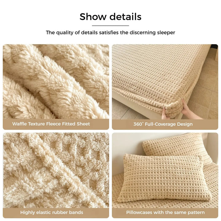 Plush Waffle Fleece Fitted Sheet for Cold Winter Bedrooms | Warm Sheets from the First Moment | Fitted Sheets