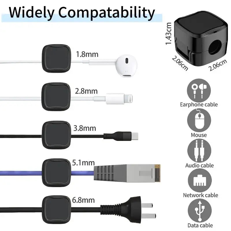 Magnetic Cable Clips, 6 Pieces with Adjustable Adhesive Mounting | Tidy Cables Under Desks and Beds | Cable Organisers