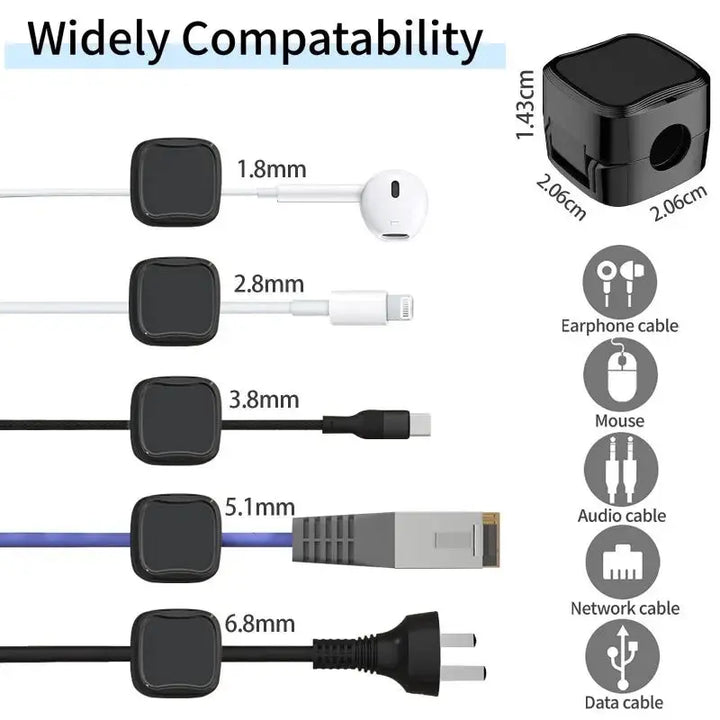 Magnetic Cable Clips, 6 Pieces with Adjustable Adhesive Mounting | Tidy Cables Under Desks and Beds | Cable Organisers