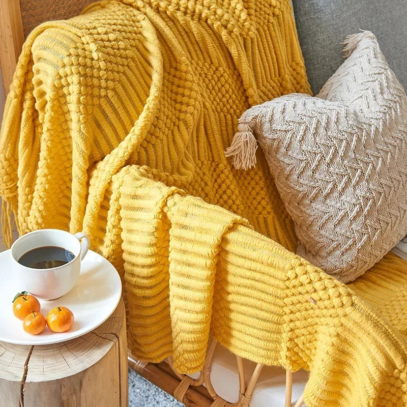 Nordic Style Thick Knitted Throw Blanket in Soft Synthetic Cashmere, Six Colours | Plush Nordic Knit for Chilly Evenings | Throw Blankets