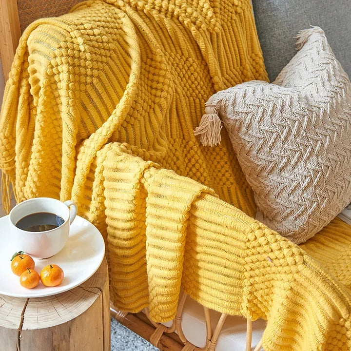 Nordic Style Thick Knitted Throw Blanket in Soft Synthetic Cashmere, Six Colours | Plush Nordic Knit for Chilly Evenings | Throw Blankets