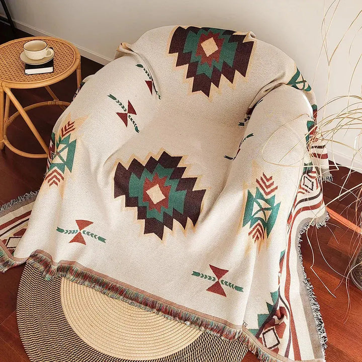 Aztec Boho Woven Throw Blanket with Fringe Edges | Bold Pattern and Cozy Texture | Throw Blankets