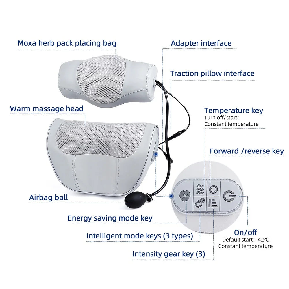 Contoured Neck Massage Pillow with Heat and Adjustable Air Support | Warmth and Adjustable Neck Support | Massage Pillows