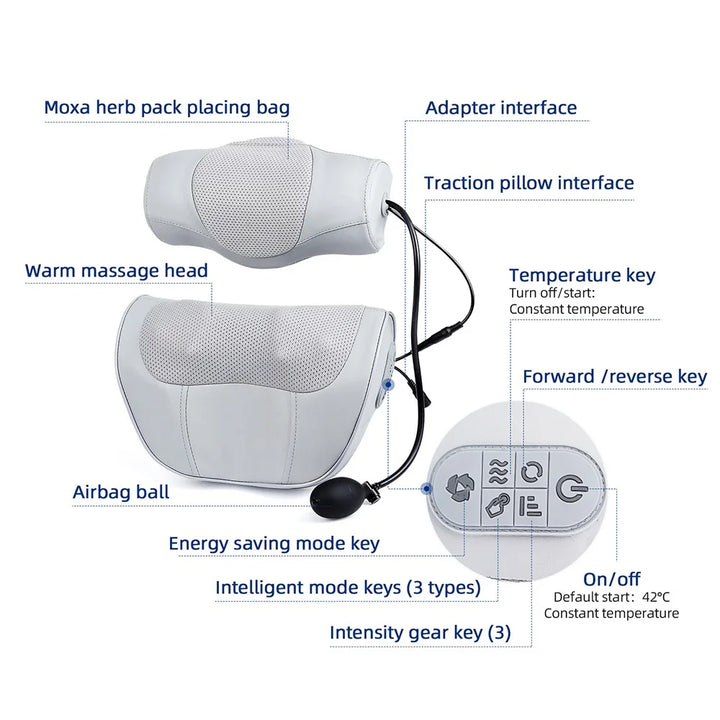 Contoured Neck Massage Pillow with Heat and Adjustable Air Support | Warmth and Adjustable Neck Support | Massage Pillows