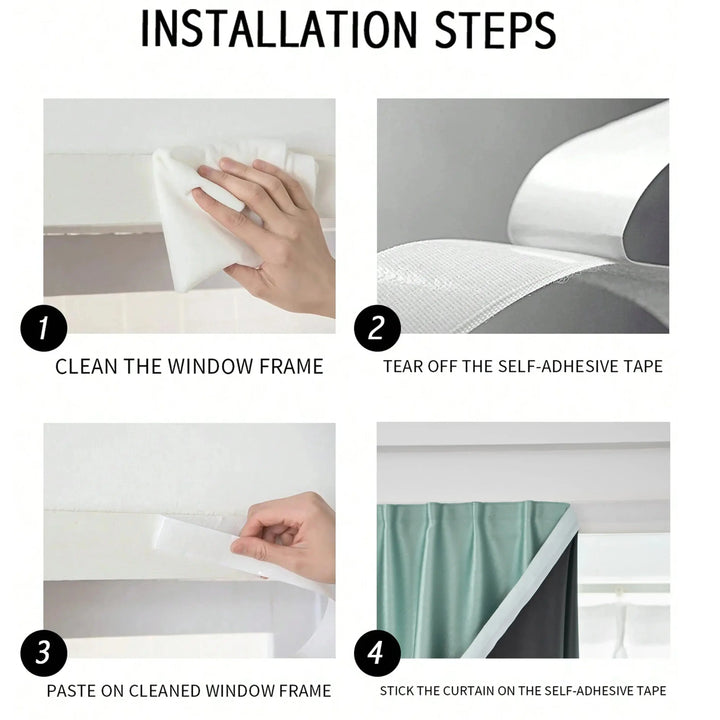 Full Blackout Velcro Window Curtain with UPF100 Polyester Fabric | Punch-Free Light Blocking Shade | Blackout Curtains