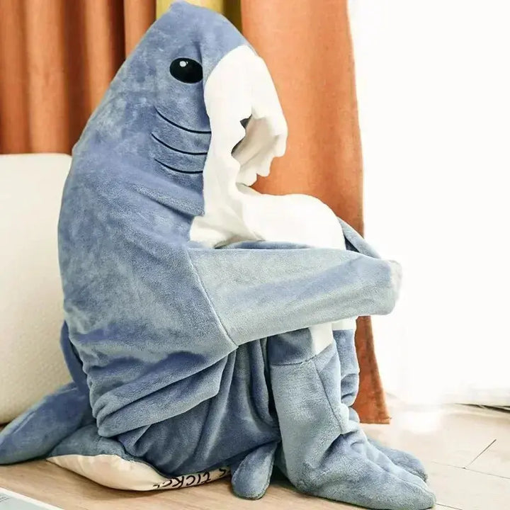 Shark Hooded Wearable Blanket for Lounging, Reading and Camping | Wearable Shark Warmth Anywhere | Hooded Blankets
