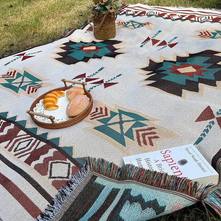 Aztec Boho Woven Throw Blanket with Fringe Edges | Bold Pattern and Cozy Texture | Throw Blankets