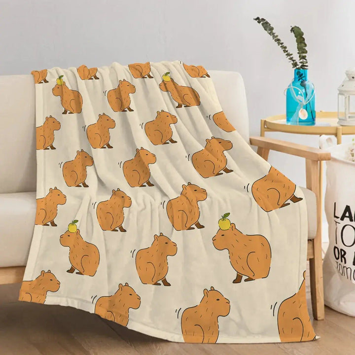 Capybara Print Plush Flannel Blanket with Soft Lightweight Feel | Playful Capybara Throw for Home | Throw Blankets