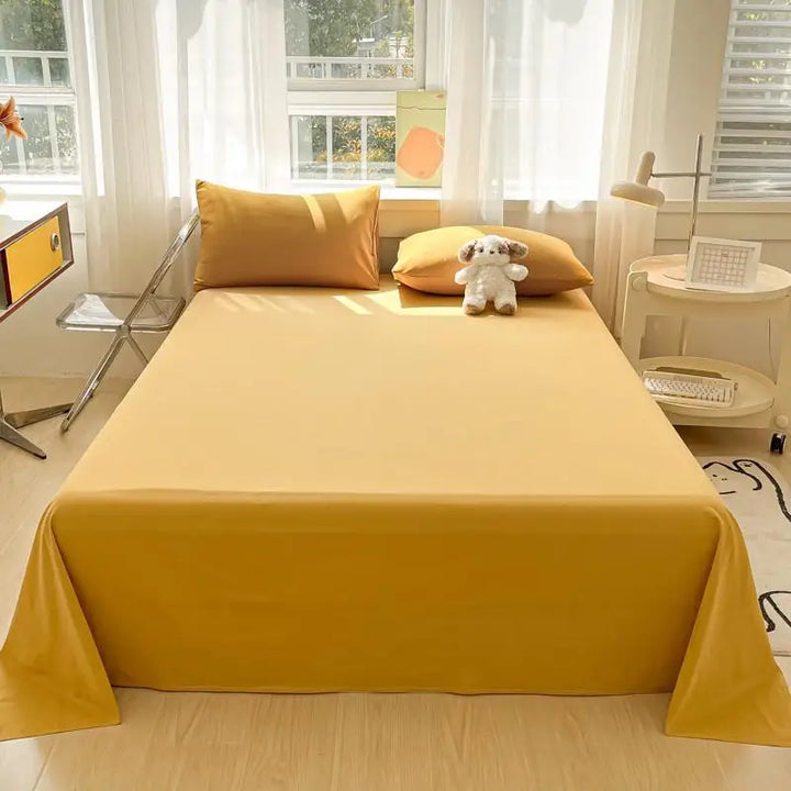 3-Piece Cotton Flat Sheet and Pillowcase Set in Soft Colours | Soft Cotton Layer for Your Bed | Bedding Sets