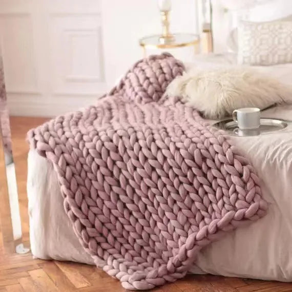 Chunky Knit Wool-Style Throw Blanket for Sofa and Bed in Six Colours | Chunky Knit Texture for Cold Days | Throw Blankets