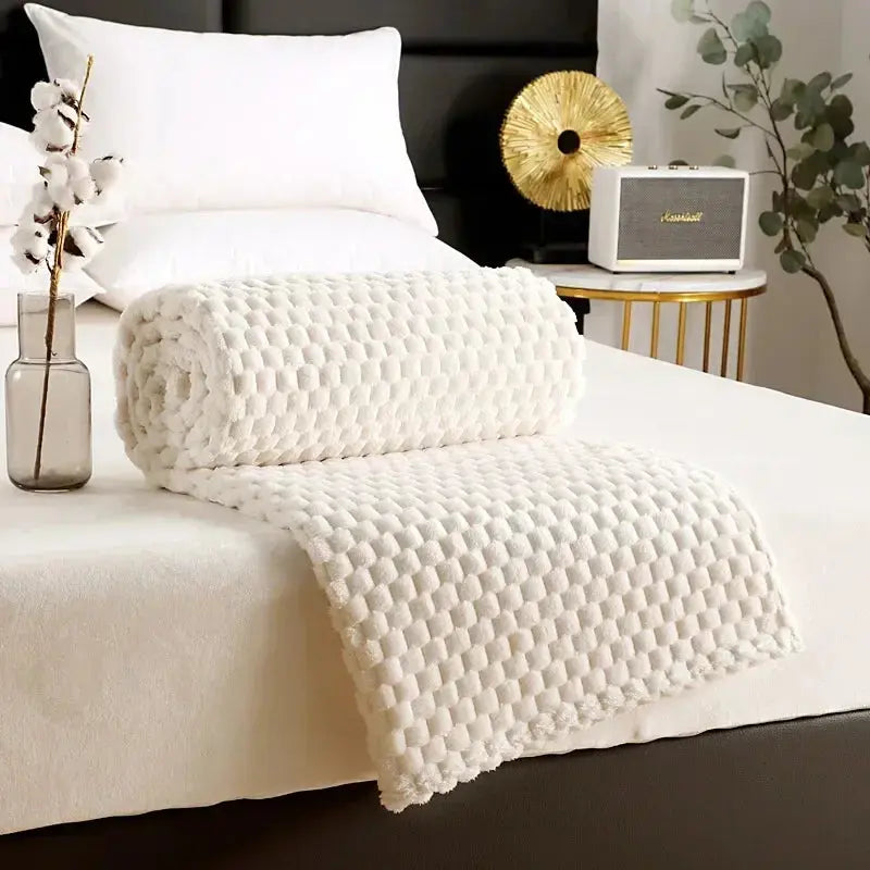 3D Cloud Jacquard Fleece Blanket in Silky Flannel | Soft Raised-Texture Warmth | Throw Blankets