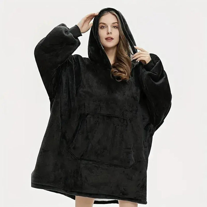 Reversible Plush Snuggle Hoodie Blanket with Kangaroo Pocket | Reversible Warmth with a Pocket | Hooded Blankets
