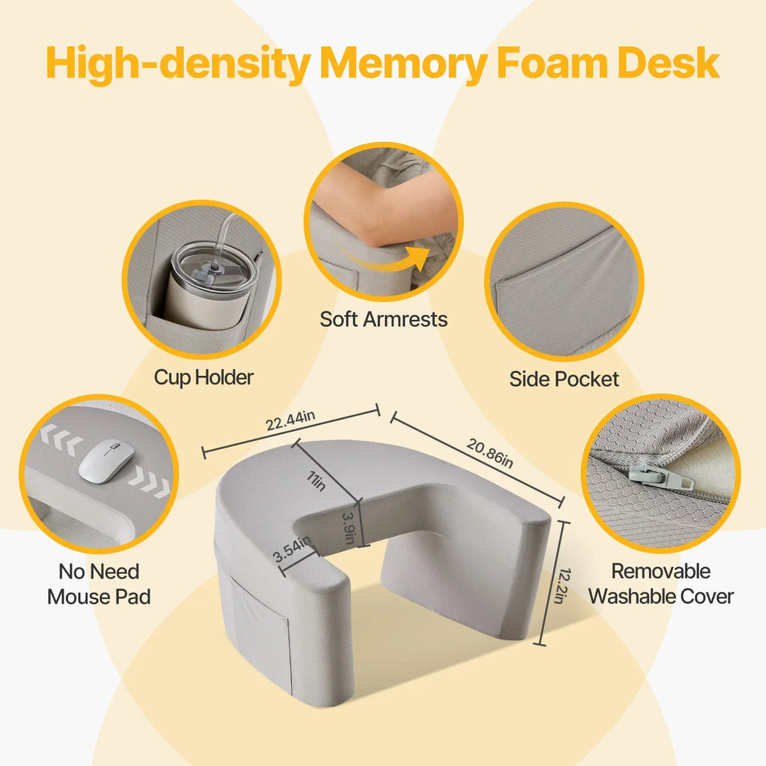 Memory Foam Lap Desk Pillow with Cup Holder and Side Pocket | Cushioned Workspace on Your Lap | Lap Desk Pillows