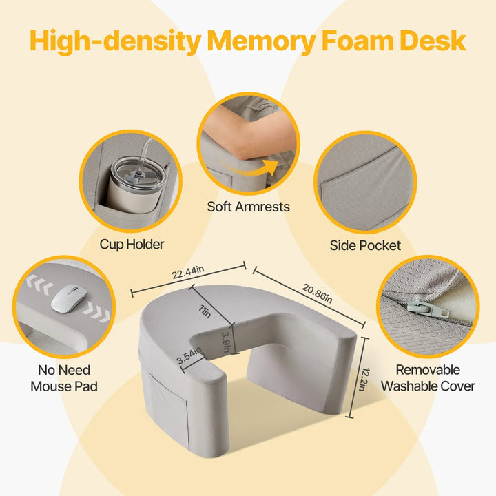 Memory Foam Lap Desk Pillow with Cup Holder and Side Pocket | Cushioned Workspace on Your Lap | Lap Desk Pillows
