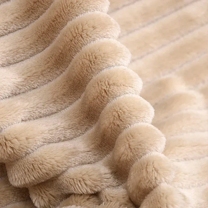 Faux Fur Style Ribbed Flannel Fleece Throw Blanket | Fluffy Ribbed Warmth for Winter | Throw Blankets