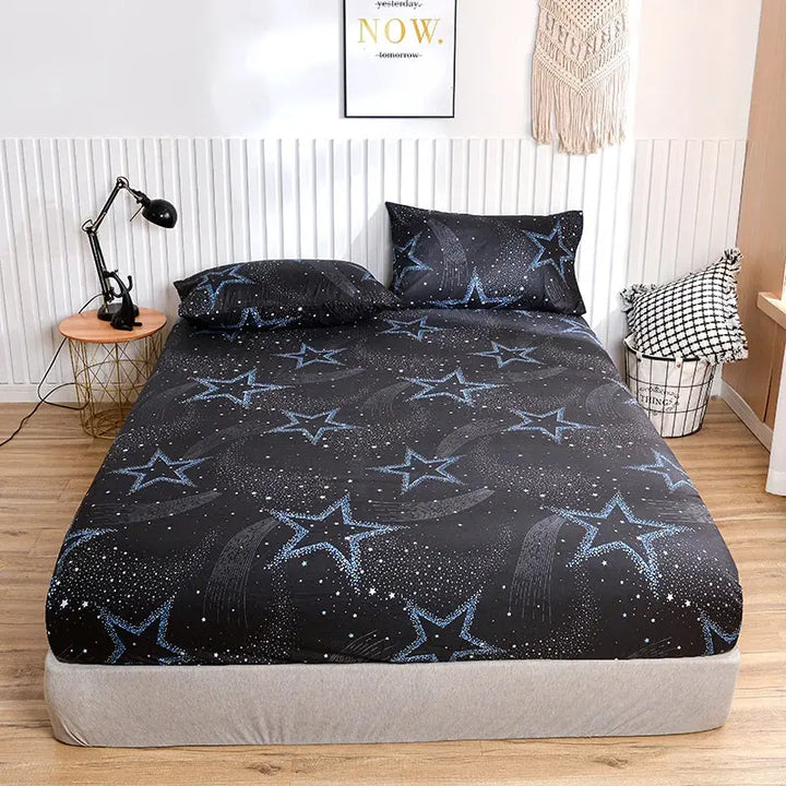 Starry Sky Printed Fitted Sheet Set with Two Pillowcases | Deep Elastic Fit, Starry Style | Fitted Sheet Sets