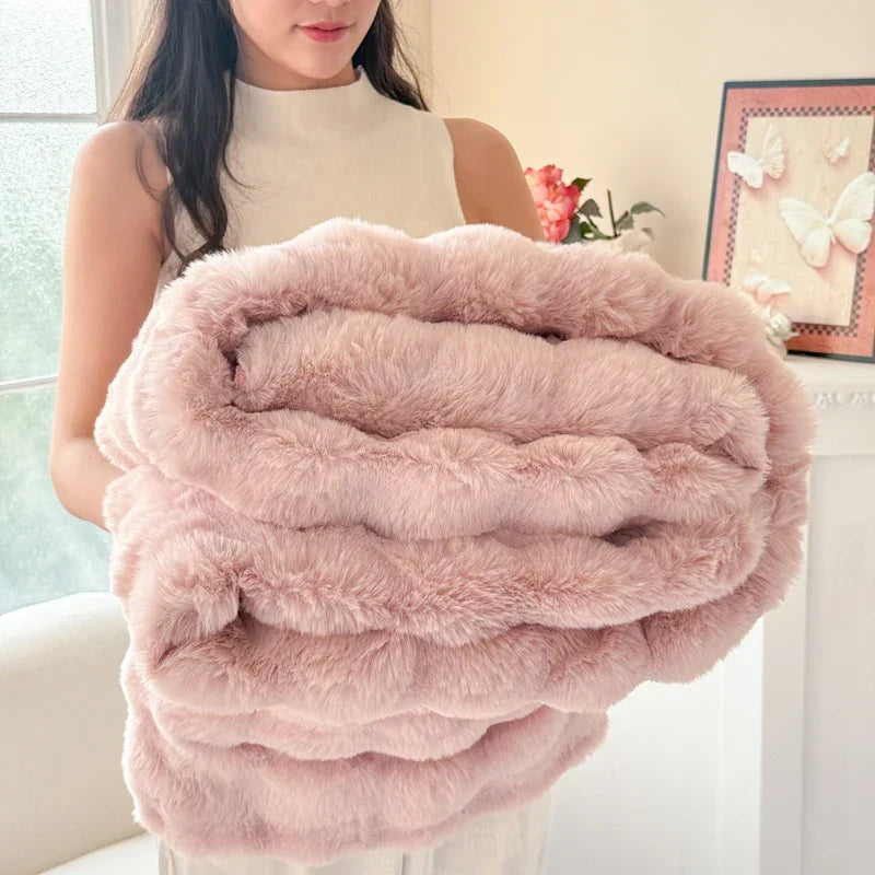 Double-Layer Extra Thick Rabbit Fur Imitation Plush Blanket, Four Sizes | Thick Double-Layer Plush Warmth | Fleece Blankets