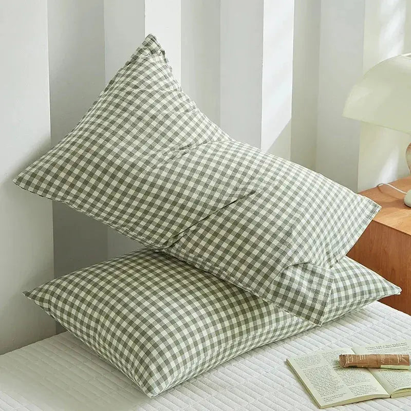 Plaid Pure Cotton Envelope Pillowcase Set, 48x74cm, 2 Pcs | Breathable Plaid Cotton Pair | Pillowcases