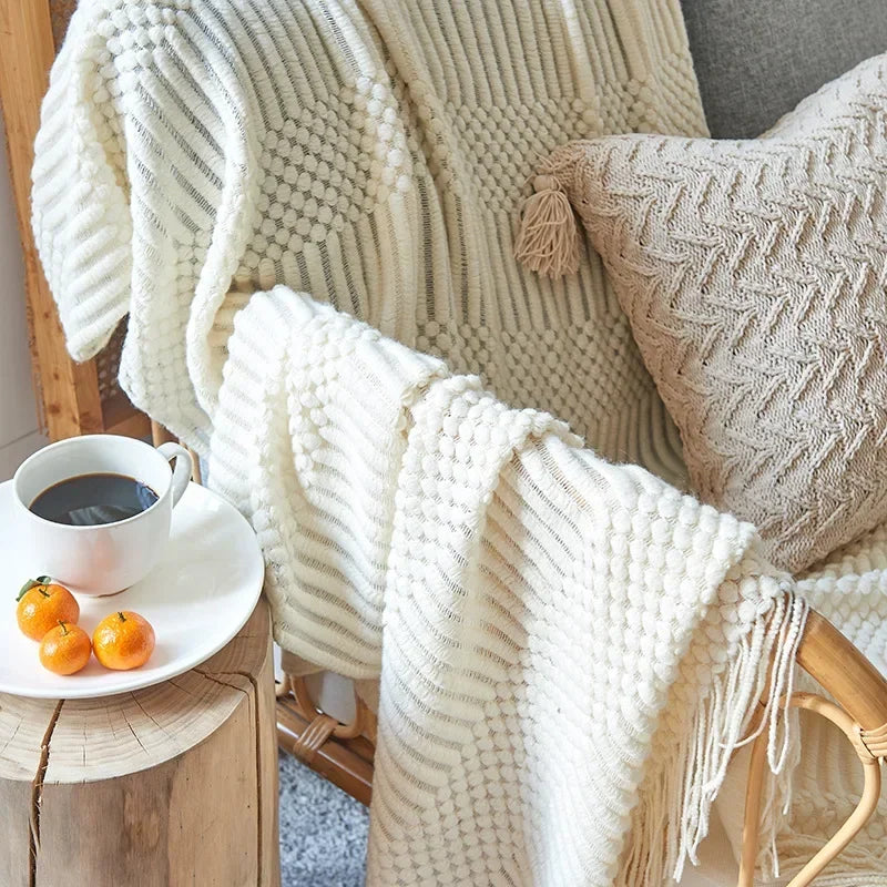 Nordic Style Thick Knitted Throw Blanket in Soft Synthetic Cashmere, Six Colours | Plush Nordic Knit for Chilly Evenings | Throw Blankets