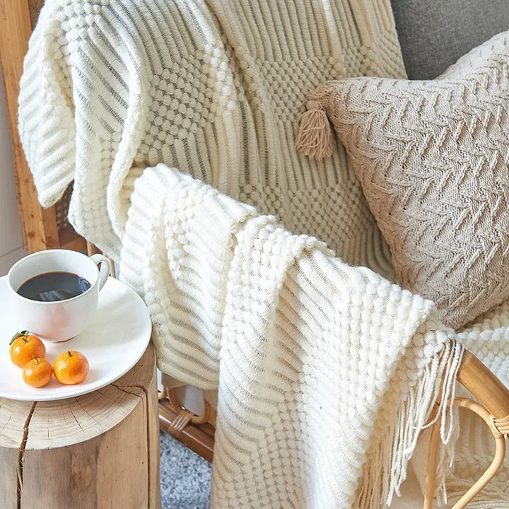 Nordic Style Thick Knitted Throw Blanket in Soft Synthetic Cashmere, Six Colours | Plush Nordic Knit for Chilly Evenings | Throw Blankets