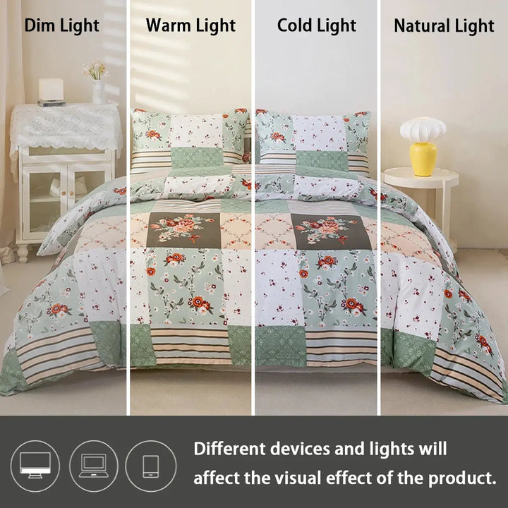Floral Splice 3-Piece Duvet Cover Set with Two Pillowcases | Soft Floral Bedroom Refresh | Bedding Sets