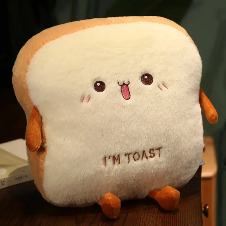 Plush Toast Bread Stuffed Pillow with Expressive Face, 40x34x15cm | Funny Toast Slice Cushion | Plush Pillows