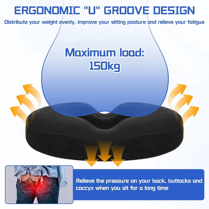 Supportive Comfort Ring Donut Cushion in Memory Foam with Mesh Cover | Donut Seat Comfort for Desks | Seat Cushions