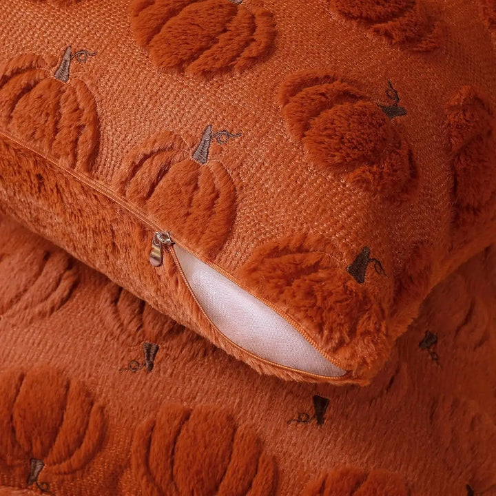 Embroidered Pumpkin Cushion Covers in Soft Faux Fur | Cozy Fall Decor Made Easy | Cushion Covers