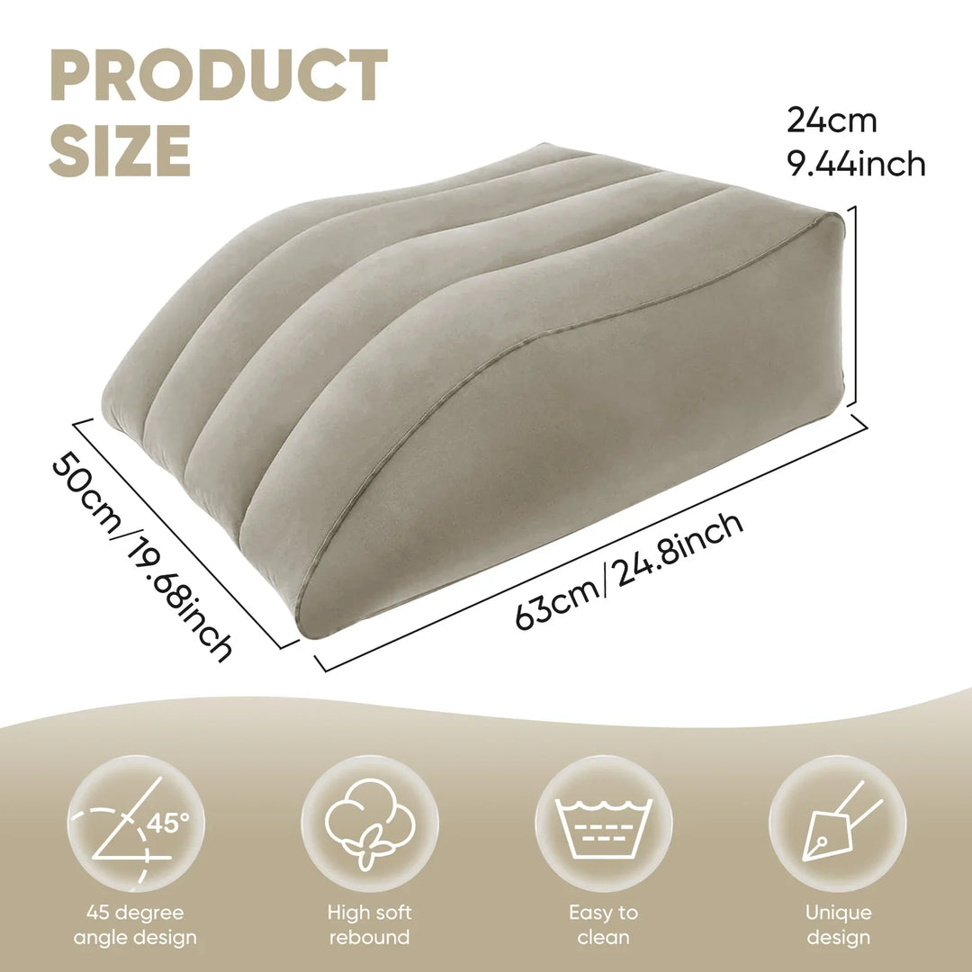 Inflatable Leg Elevation Pillow with Soft Flocked Finish | Portable Leg Lift Anywhere | Wedge Pillows