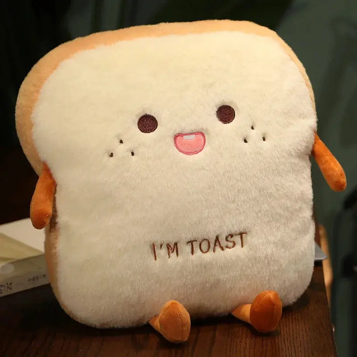 Plush Toast Bread Stuffed Pillow with Expressive Face, 40x34x15cm | Funny Toast Slice Cushion | Plush Pillows