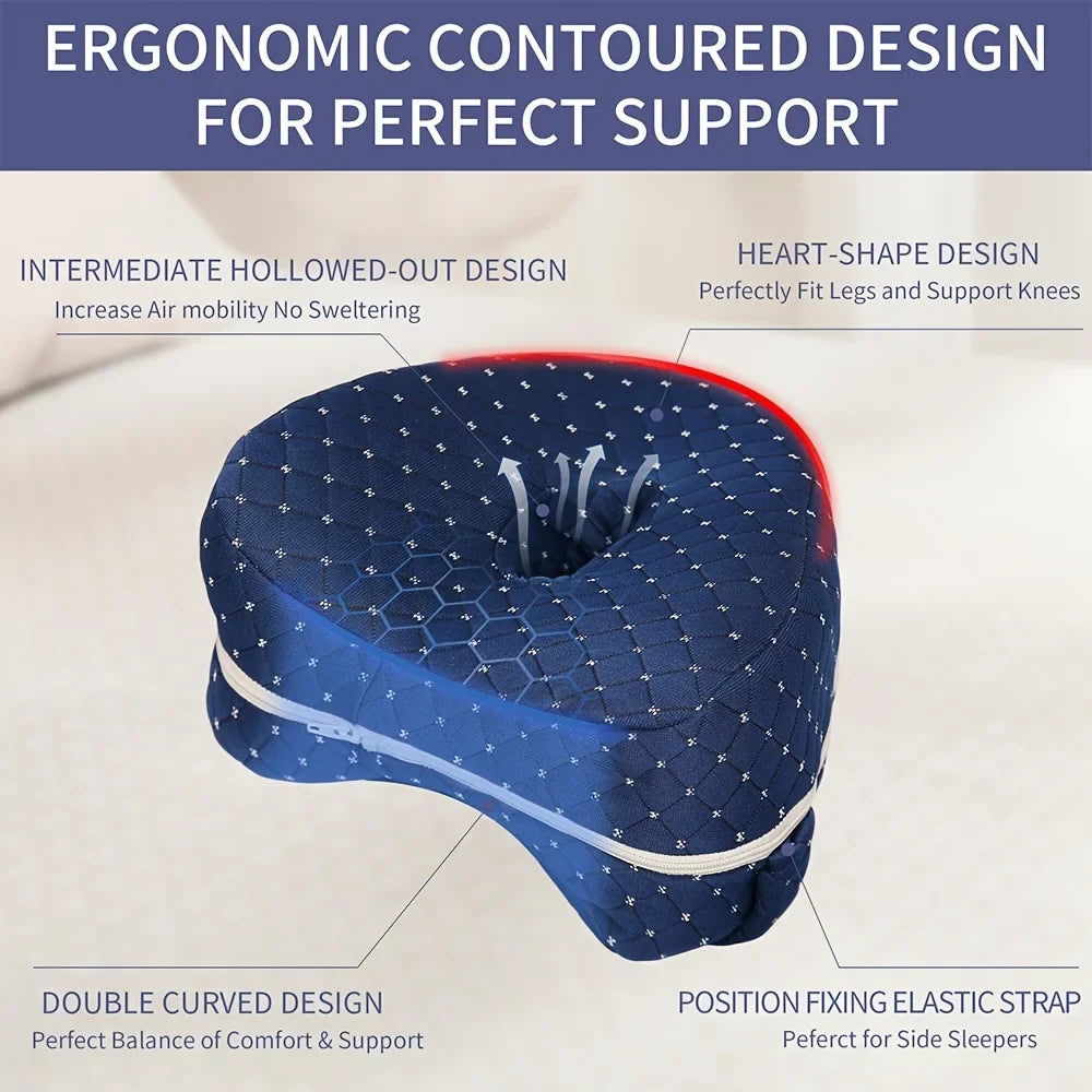 Memory Foam Knee Pillow for Side Sleepers with Elastic Strap | Comfort Between Your Knees at Night | Knee Pillows