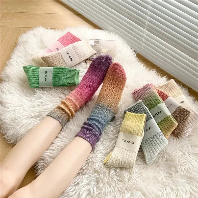 Gradient Wool Cashmere Blend Long Socks for Women, Thick Thermal Knit | Thermal Gradient Socks for Winter | Socks