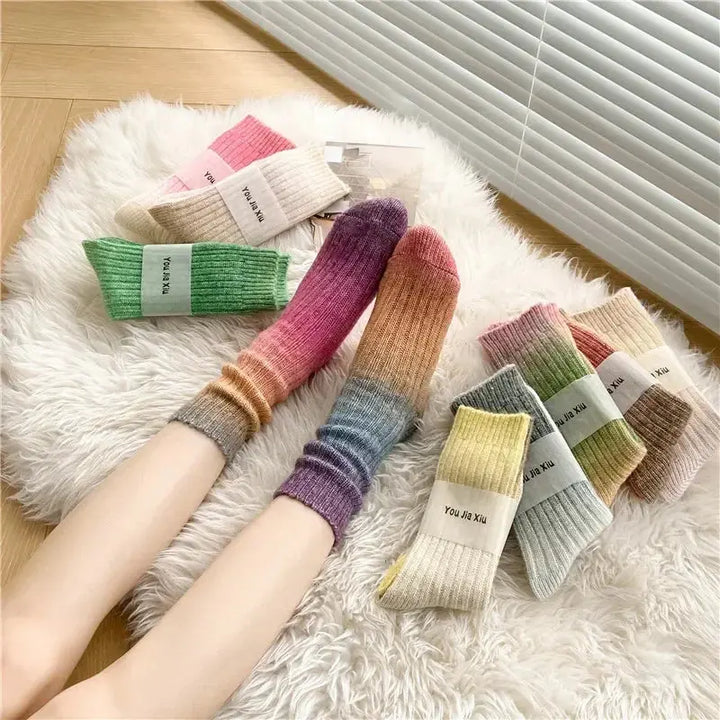 Gradient Wool Cashmere Blend Long Socks for Women, Thick Thermal Knit | Thermal Gradient Socks for Winter | Socks