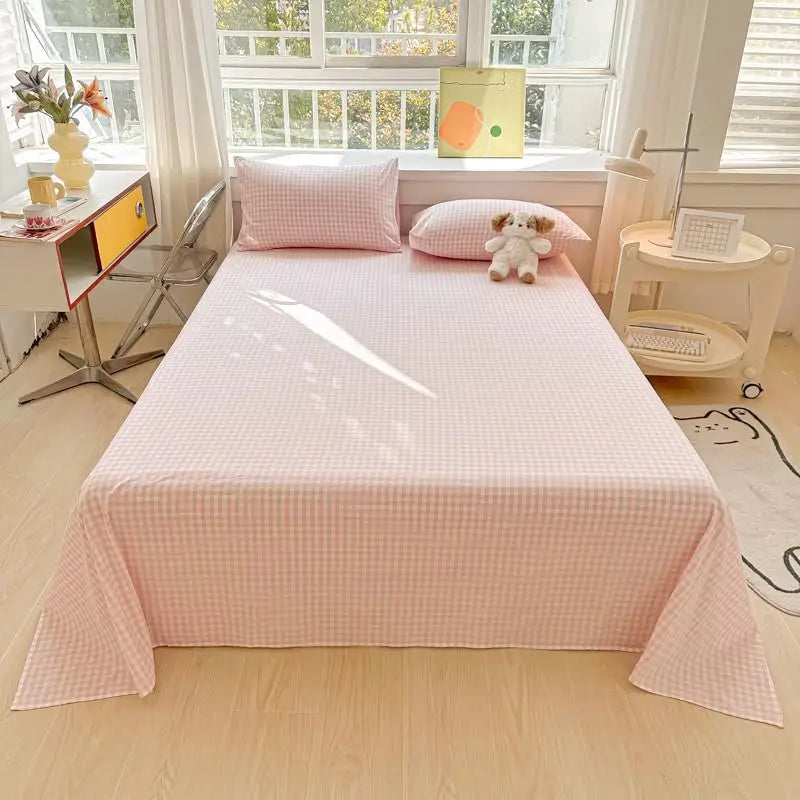 3-Piece Cotton Flat Sheet and Pillowcase Set in Soft Colours | Soft Cotton Layer for Your Bed | Bedding Sets