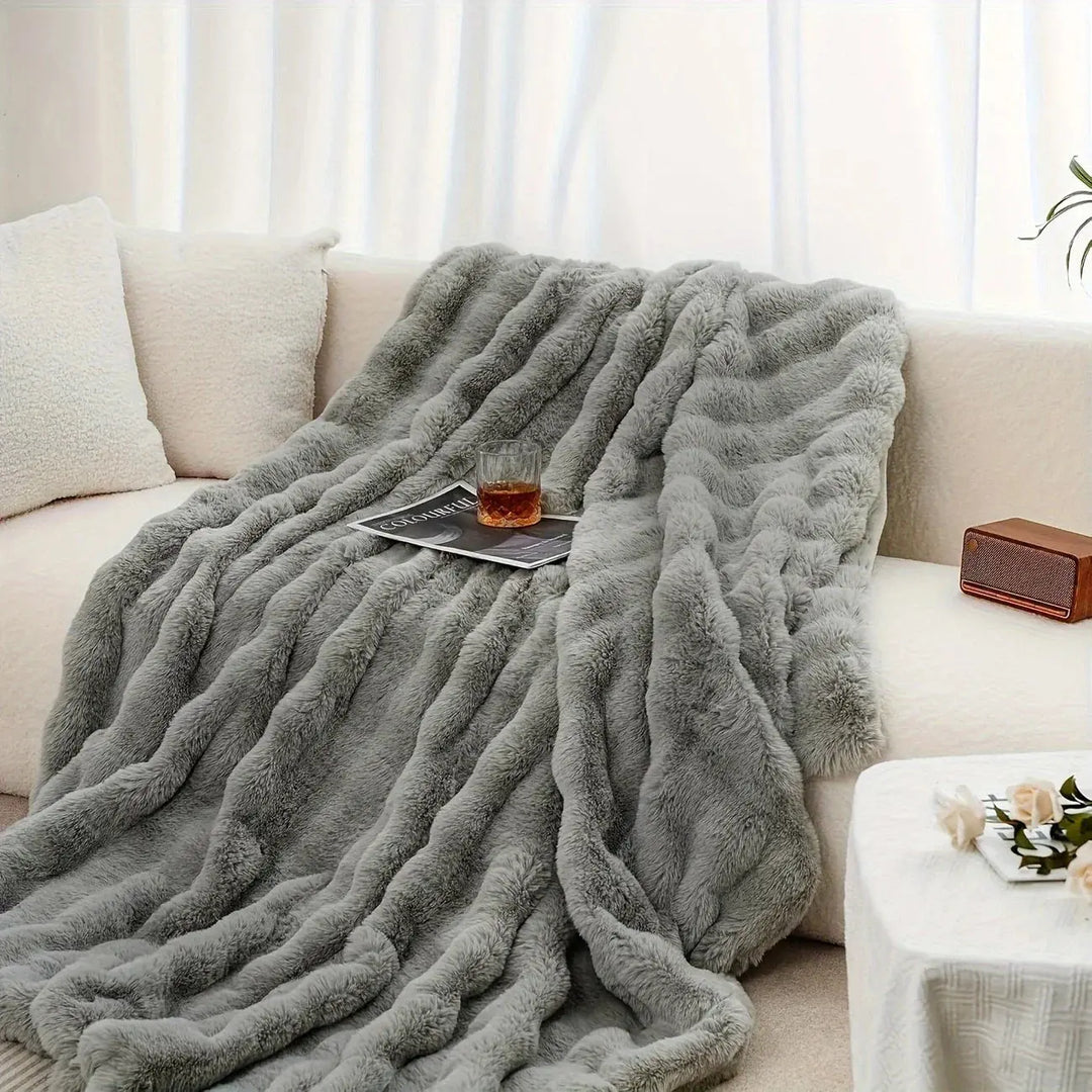 Reversible Faux Rabbit Fur and Velvet Fleece Throw Blanket | Two Textures, One Throw | Throw Blankets