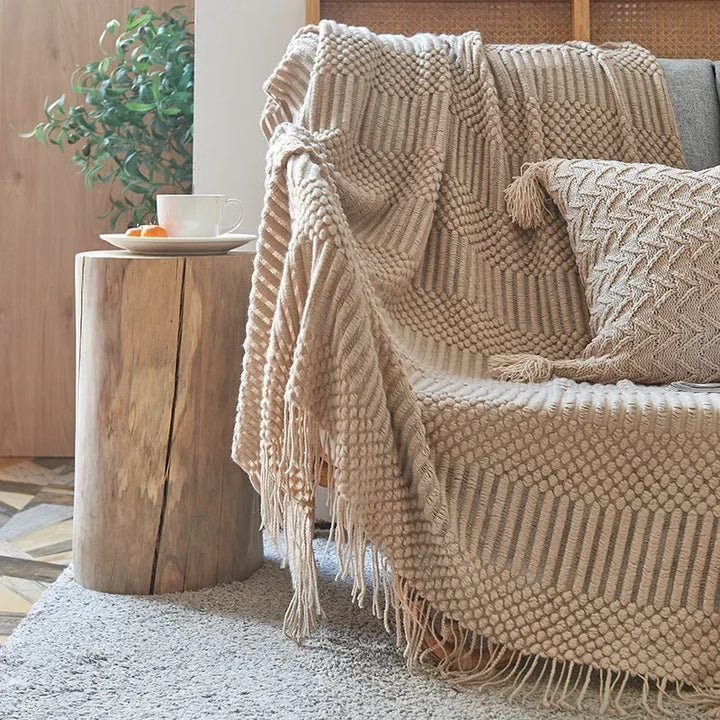 Nordic Style Thick Knitted Throw Blanket in Soft Synthetic Cashmere, Six Colours | Plush Nordic Knit for Chilly Evenings | Throw Blankets