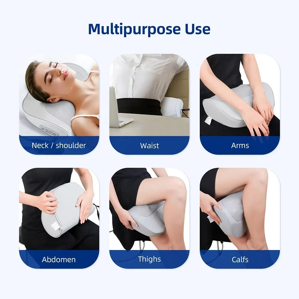 Contoured Neck Massage Pillow with Heat and Adjustable Air Support | Warmth and Adjustable Neck Support | Massage Pillows