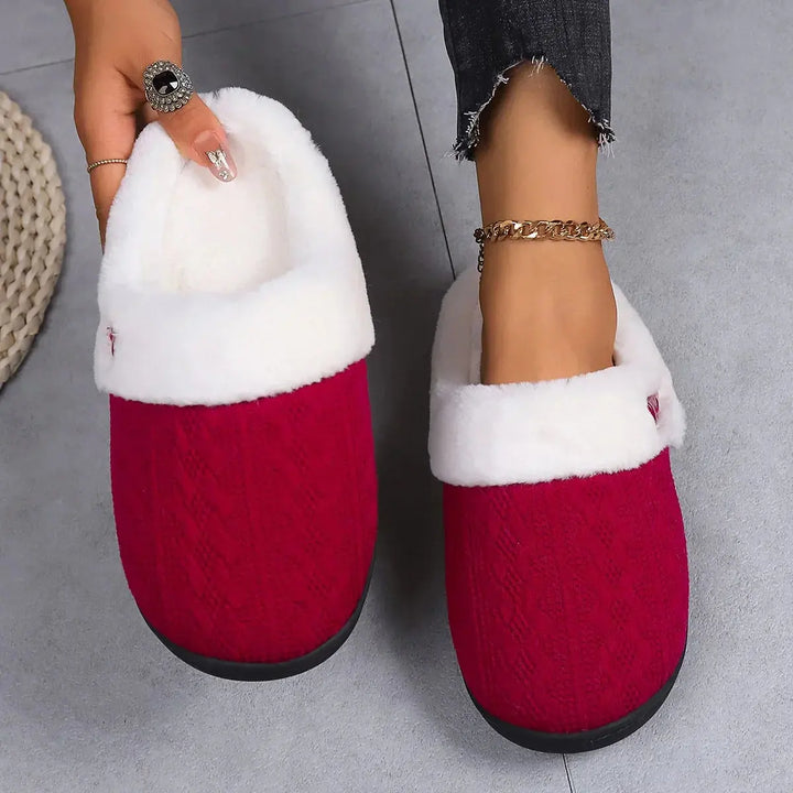 Faux Fur Lined Knit House Slippers for Women with Cushioned Sole | Cosy Feet on Cold Floors | Slippers