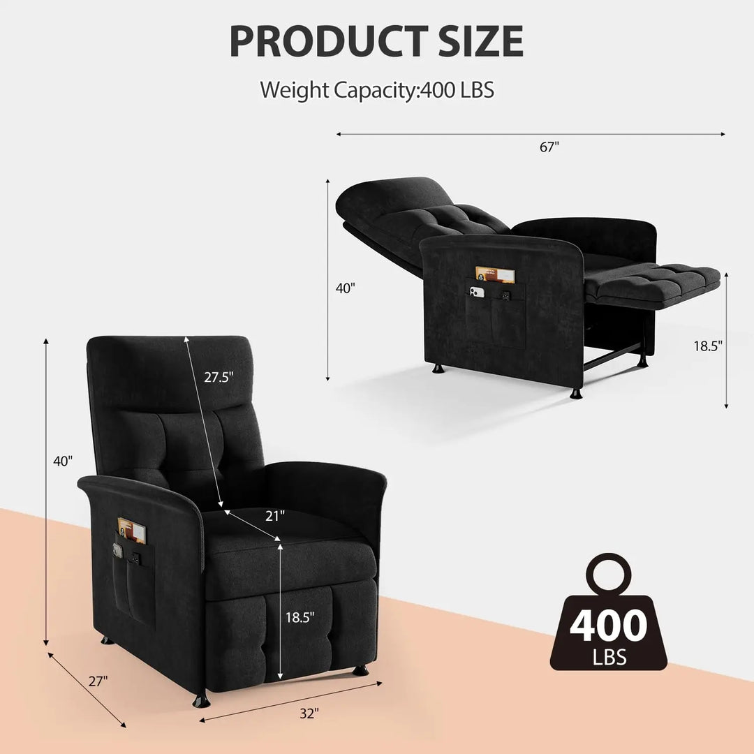 Power Recliner Chair with Heat, Massage and Side Pockets | Recline, Warm Up, Unwind | Recliner Chairs