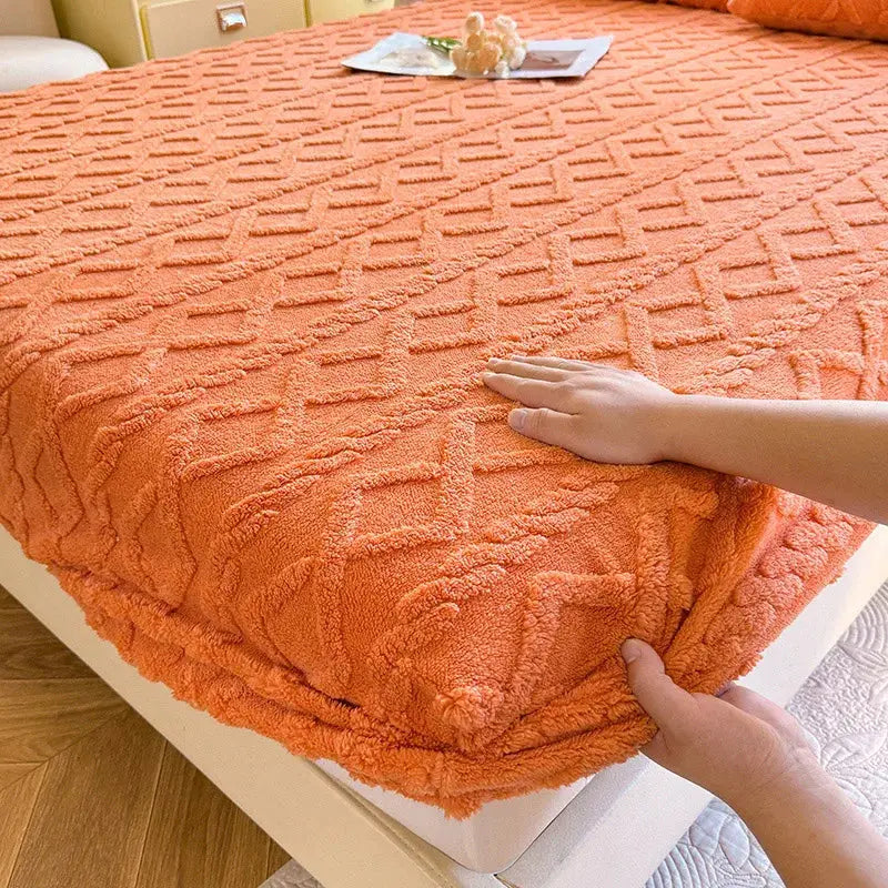 Ultra-Soft Ribbed Fitted Bed Sheet with Warm Coral Fleece Feel and Deep Pockets | Cosy Ribbed Fitted Sheet | Fitted Sheets