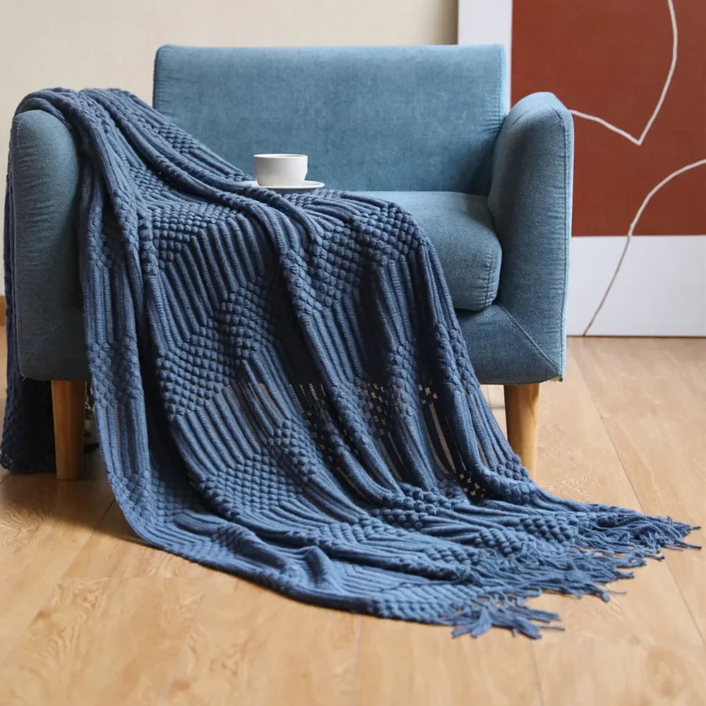Nordic Style Thick Knitted Throw Blanket in Soft Synthetic Cashmere, Six Colours | Plush Nordic Knit for Chilly Evenings | Throw Blankets