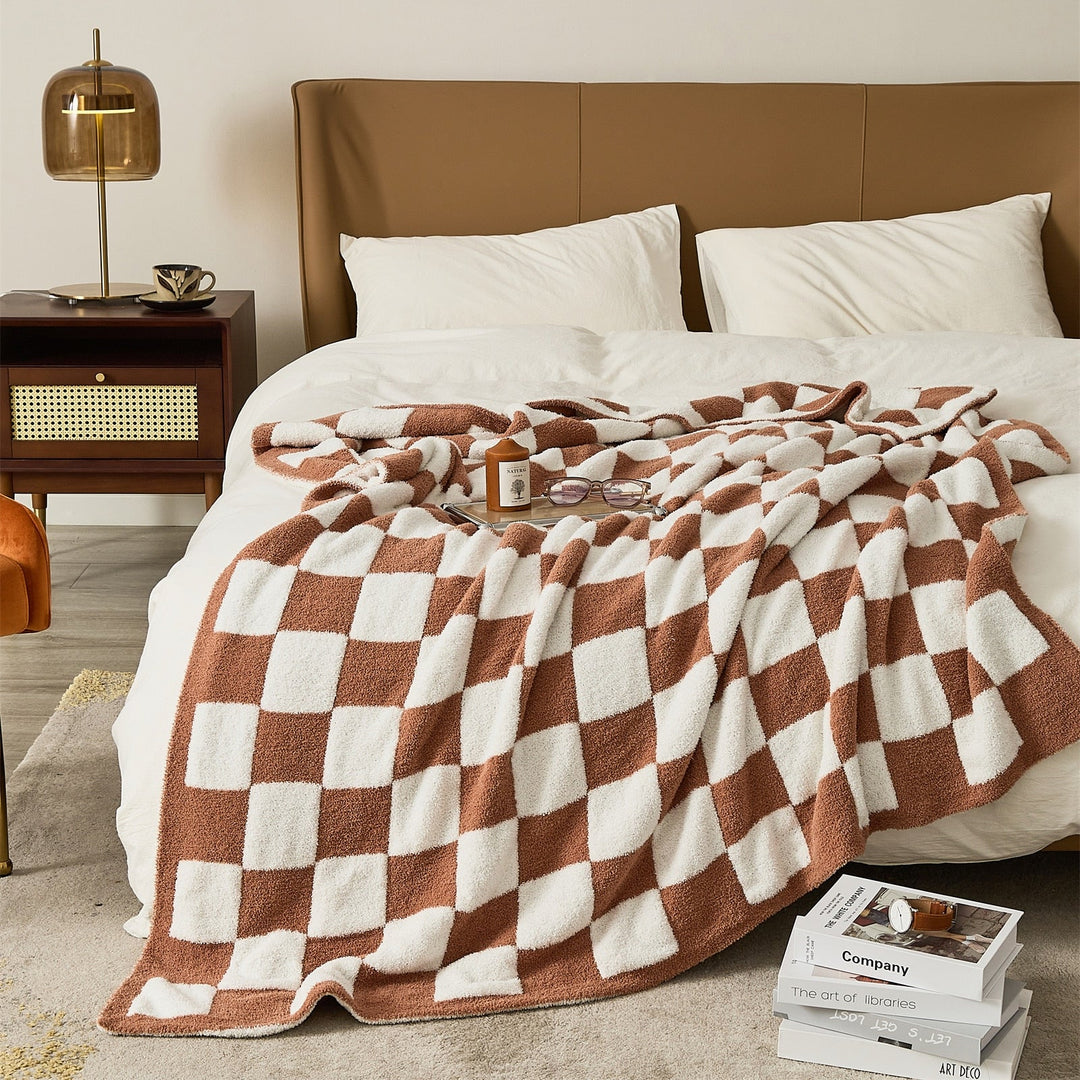 Colourful Checkerboard Polyester Throw Blanket in Three Sizes | Colourful Checks for Cosy Rooms | Throw Blankets
