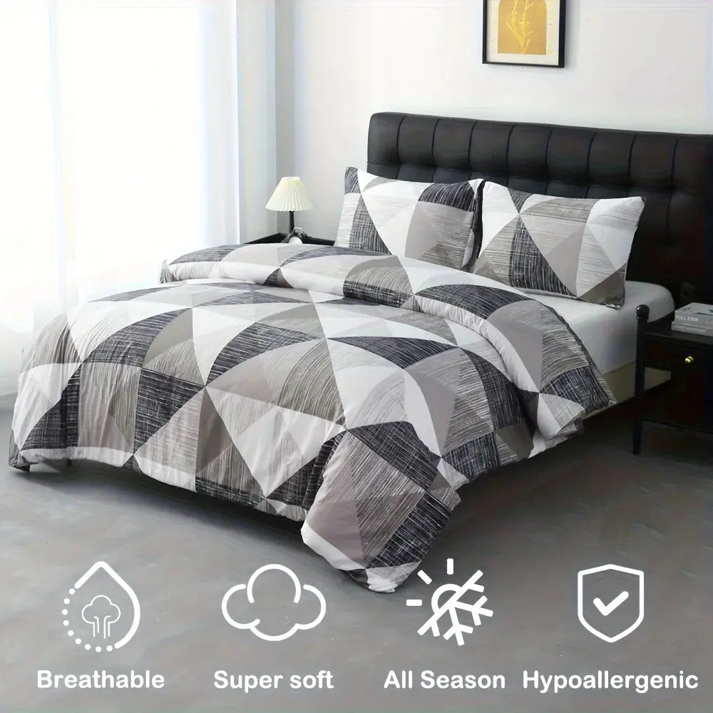 Abstract Printed Duvet Cover Set, 3 Pieces with Matching Pillowcases | Modern Abstract Print Bedding | Duvet Cover Sets